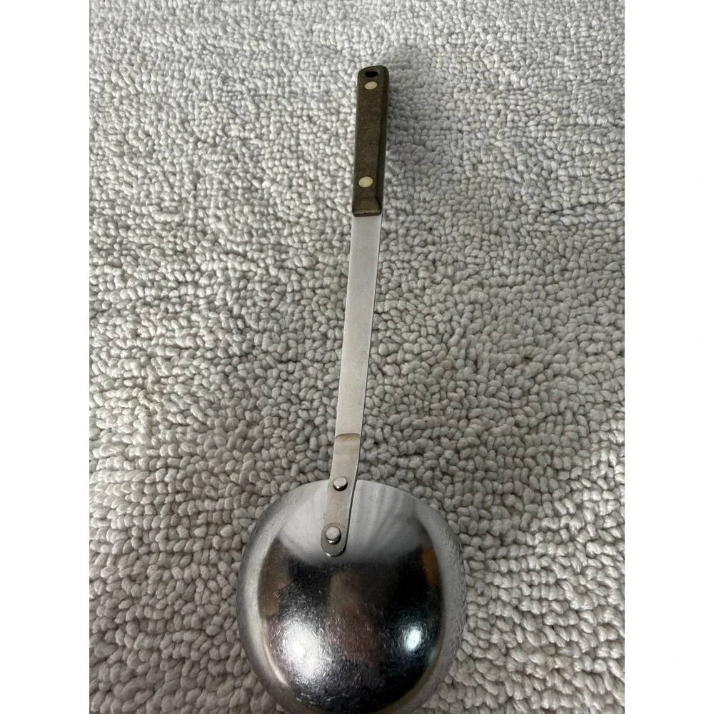 Ekco Flint Stainless Steel Soup Ladle Vintage USA Wood Look Handle 12.5 Inch‎